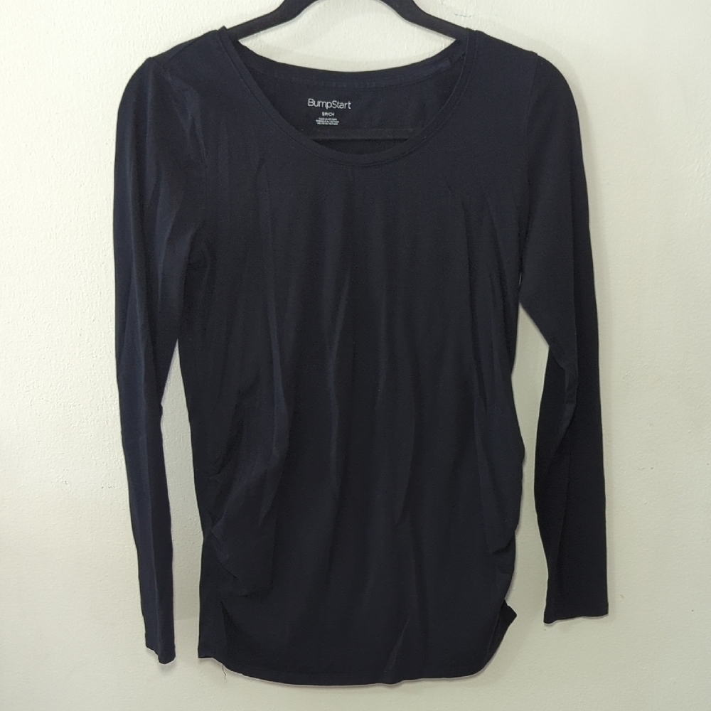 BumpStart Long Sleeve Maternity Tee Black Stretchy Ruched Sides Women's Size S